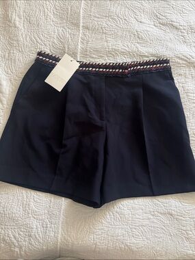Zara Navy Shorts with Braided Multicolor Waistband